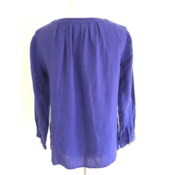 J Crew | Womens Tessa Top Size 0 Loose Blouse Linen 3/4 Sleeves Pleated Blue - Picture 2 of 9